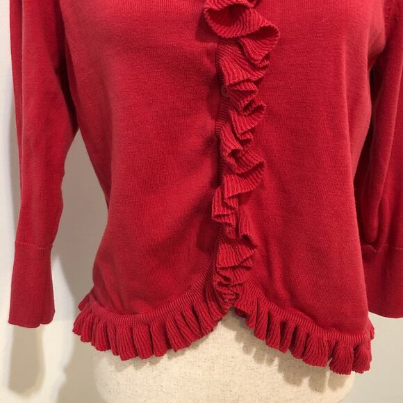 Y2K G.H. Bass & Co. Red Cardigan Sweater Women's Medium Ruffles Coquette Twee - Picture 4 of 10